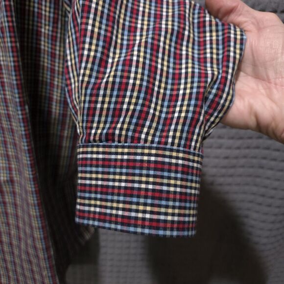 Button Long Sleeve Collared Shirt MensXL Colorful Plaid Lightweight Cotton Dress - Picture 9 of 16